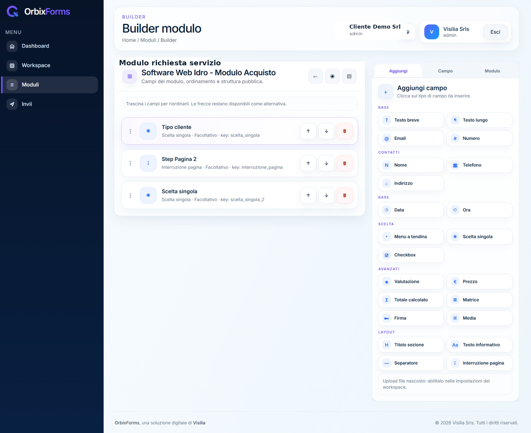 Form builder OrbixForms per moduli online con pagamenti