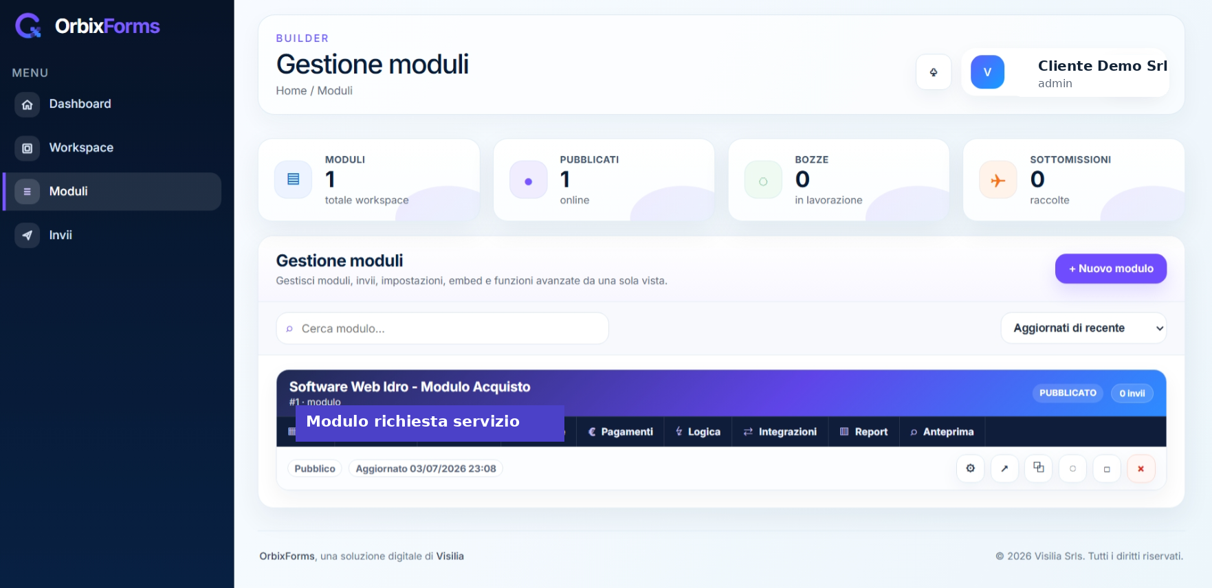 Gestione moduli e invii OrbixForms